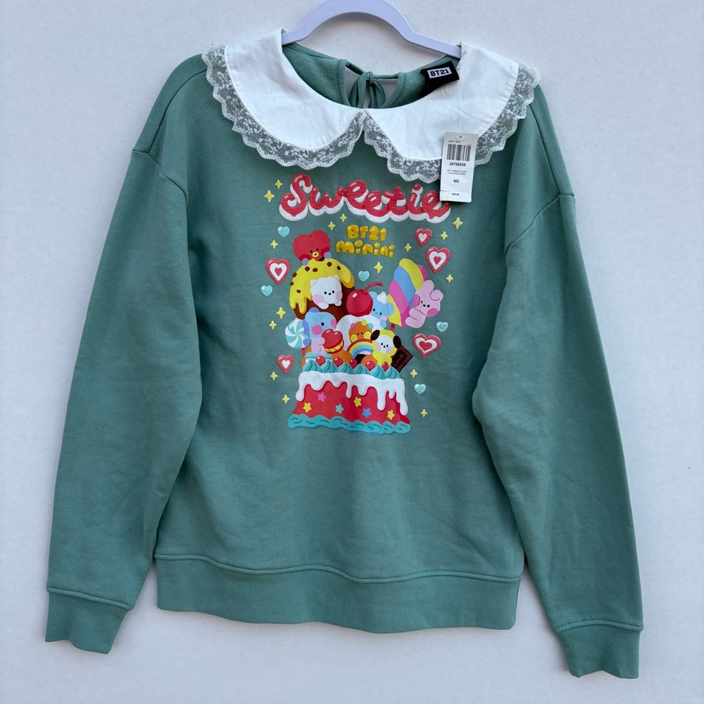 BT21 Sweetie Sweatshirt Collared Girls with a lace collar graphic cake Green L